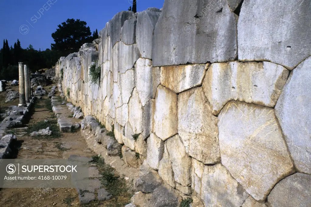 Greece, Delphi, Sanctuary Of Apollo, Sacred Way, Polygonal Wall