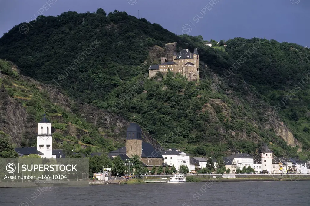 Germany, Rhine River, View Of Burg Katz Fortress And St. Goarshausen