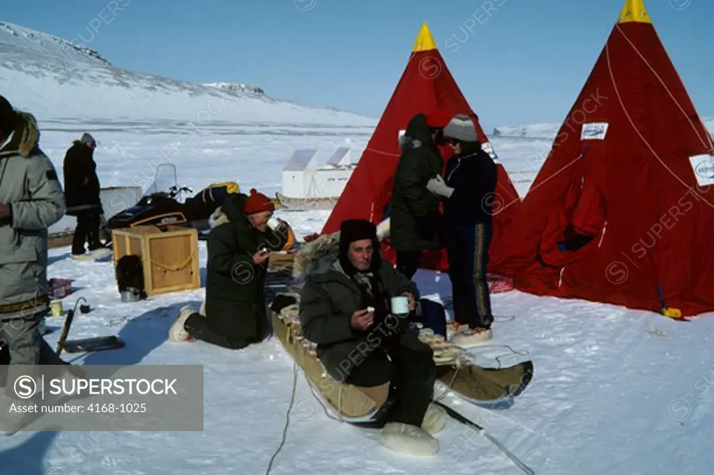 CANADA, FROZEN BARROW STRAIT, ICE CAMP AT BEECHY ISLAND, MODEL RELEASED