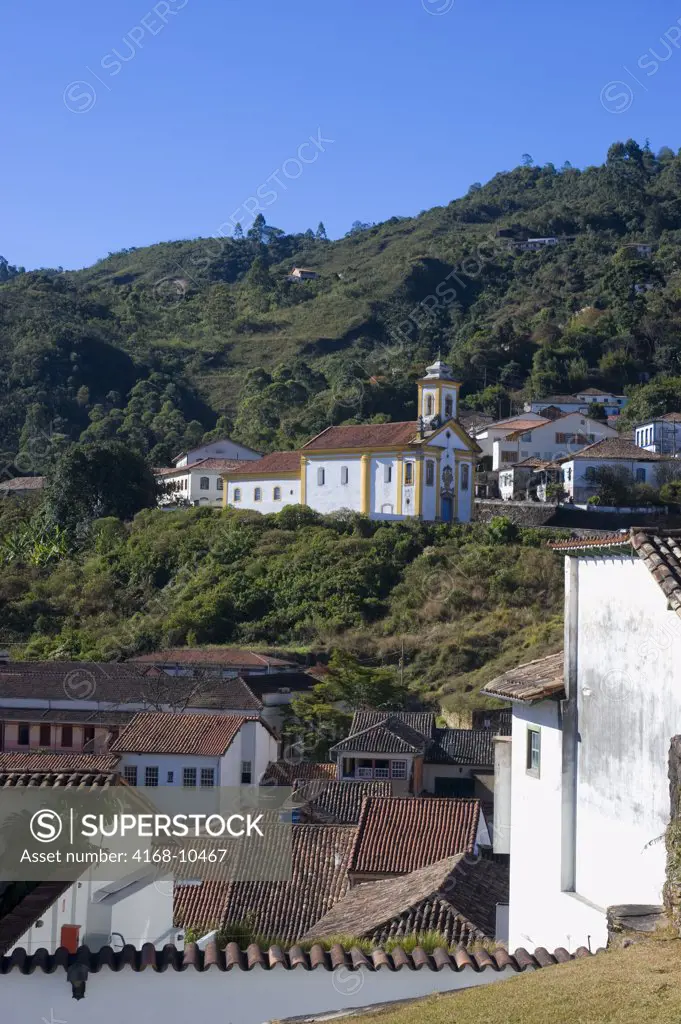 Brazil, Minas Gerais, Colonial Town Of Ouro Preto (Unesco World Heritage Site), Church Of Our Lady Of Mercy And Mercy In Background