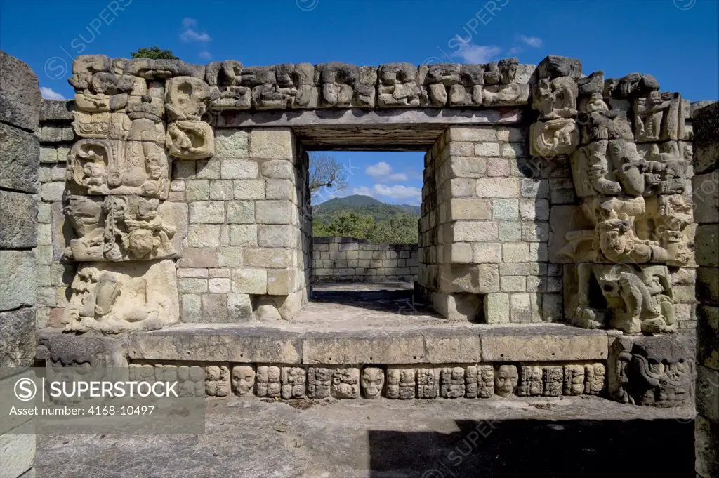 Honduras, Copan Ruins, Mayan Archaelogical Site, East Court (Patio De Los Jaguares), Gate With Carved Skulls