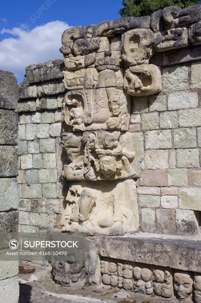 Honduras, Copan Ruins, Mayan Archaelogical Site, East Court (Patio De Los Jaguares), Gate With Carved Skulls, Detail