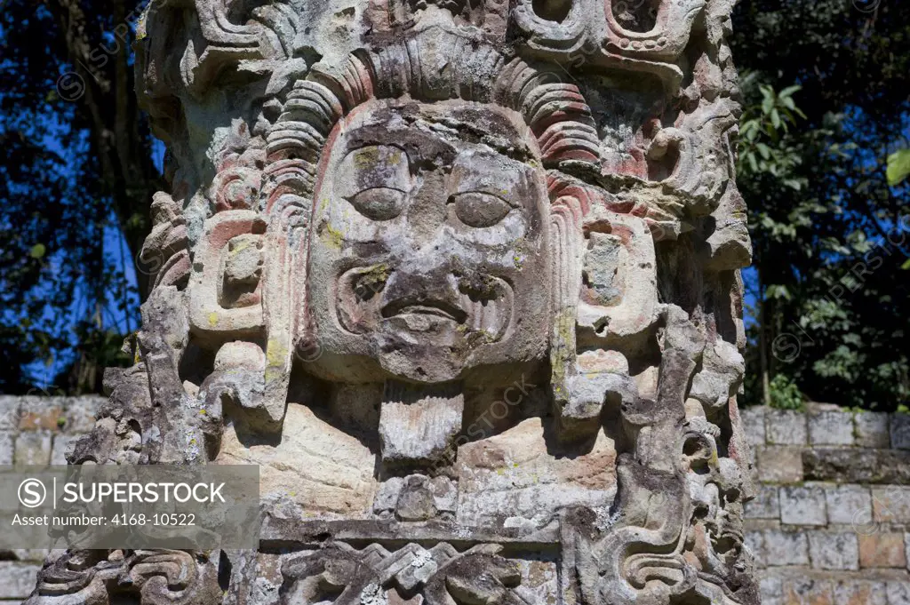 Honduras, Copan Ruins, Mayan Archaelogical Site, Great Plaza, Stela D, Close-Up, Ad 736