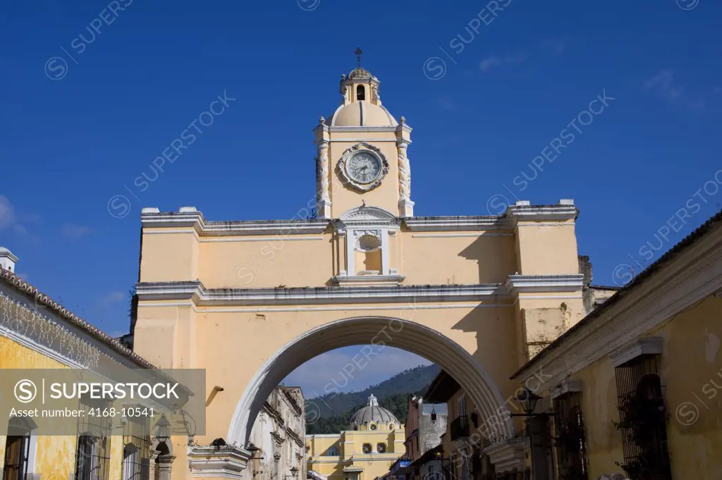 Guatemala, Highlands, Antigua, Street Scen With Santa Catalina Arch