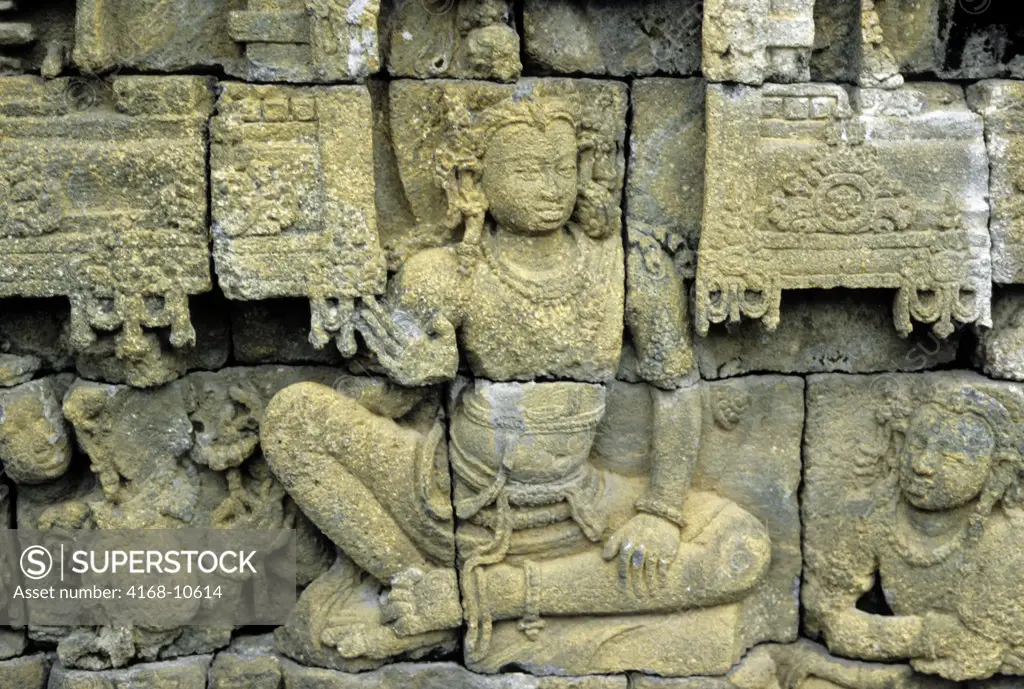 Indonesia, Java, Borobudur Buddhist Temple, Stone Carvings And Bass Reliefs