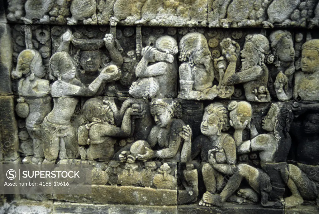 Indonesia, Java, Borobudur Buddhist Temple, Bass Relief Carvings