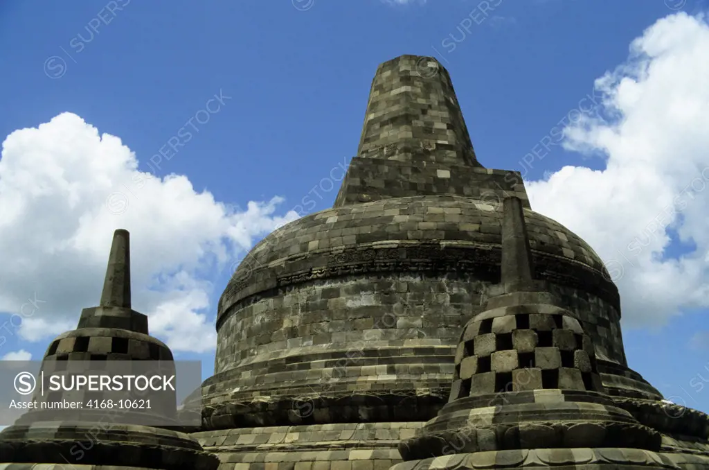 Indonesia, Java, Ancient Borobudur Buddhist Temple, Upper Ter- Race With Bell Stupas