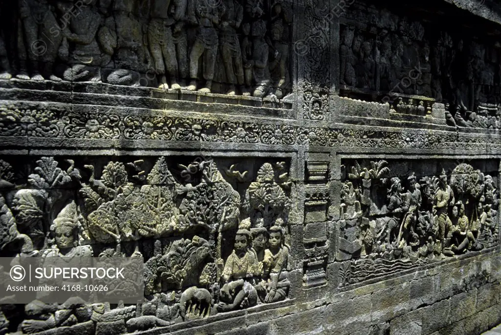 Indonesia, Java, Ancient Borobudur Buddhist Temple, Bass Reliefs Found Throughout Temple