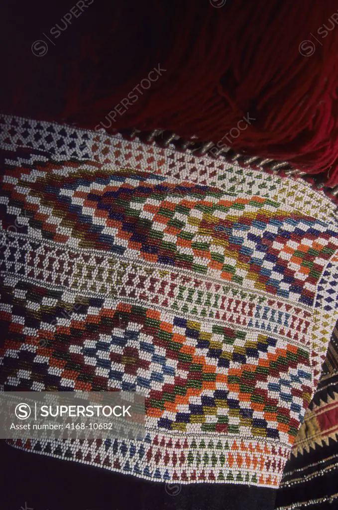 Saudi Arabia, Jeddah, Museum, Bedouin Woman Dress, Close-Up Of Bead Work