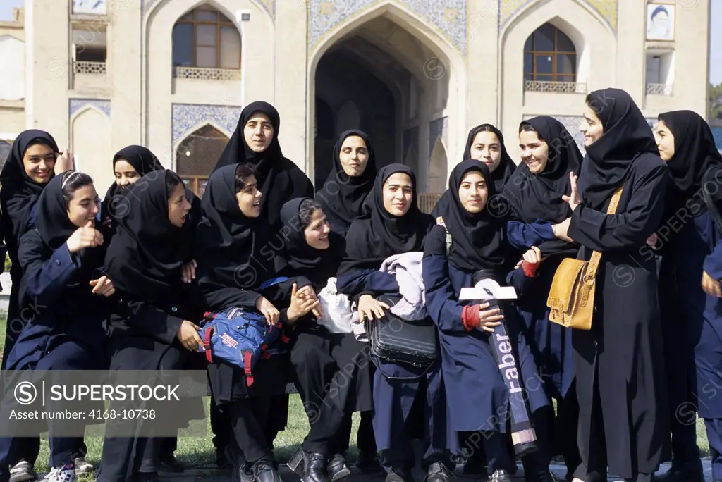 Iran, Esfahan, Eman Khomeni Square, (Royal Square), Female Students With Manteaux