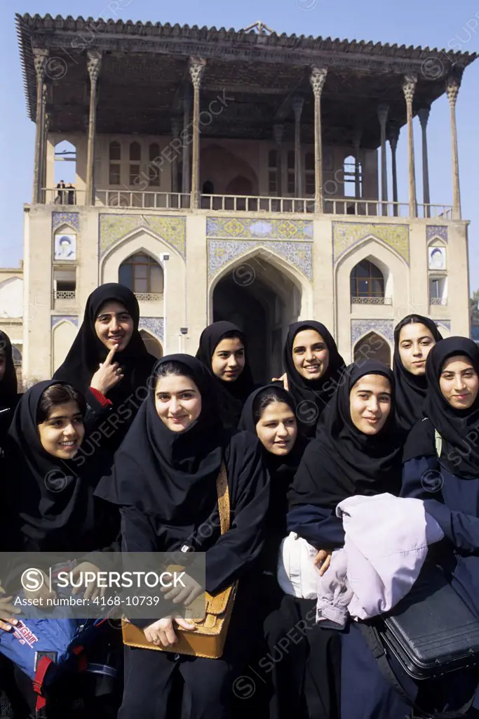 Iran, Esfahan, Eman Khomeni Square, (Royal Square), Female Students With Manteaux