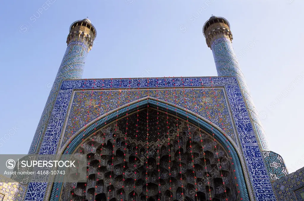Iran, Esfahan, Eman Khomeni Square, Imam (Masjed-E Emam) Mosque, Gateway, Minarets
