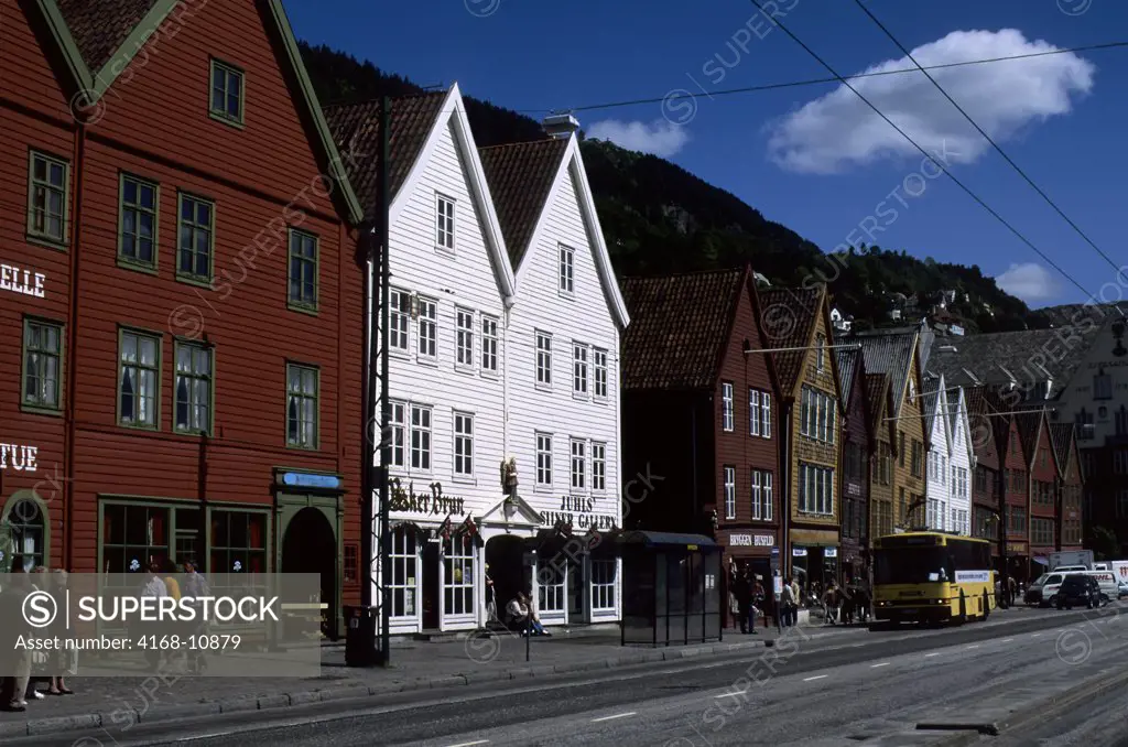 Norway, Bergen, Bryggen District With Historic Wooden Houses From Hanseatic Period