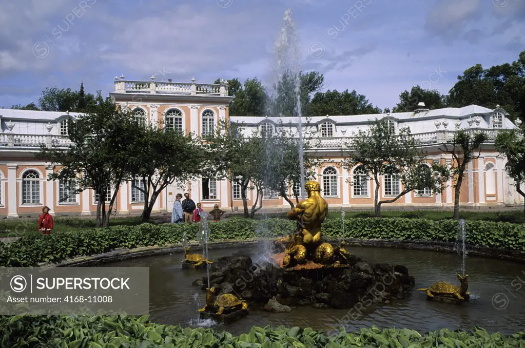 Russia,Near St. Petersburg Petrodvorets, Park, Conservatory Fountain With Conservatory