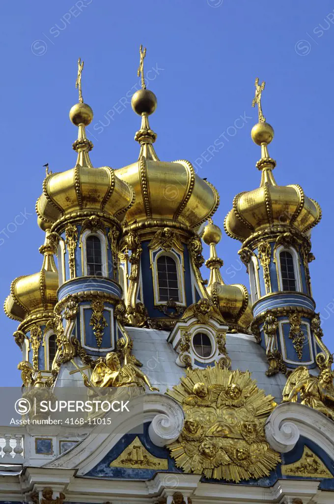 Russia,Near St. Petersburg Pushkin, Catherine Palace, Golden Onion Domes