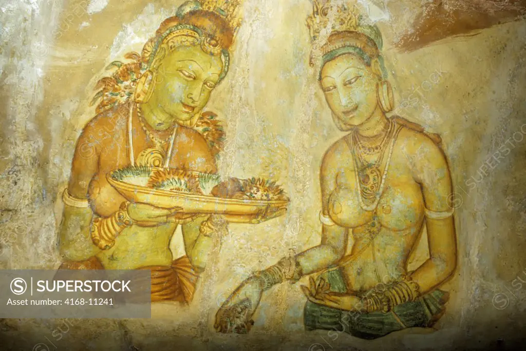 Sri Lanka, Sigiria Ancient Fortress, Frescoes Painted On Rock Walls In Former Living Quarters