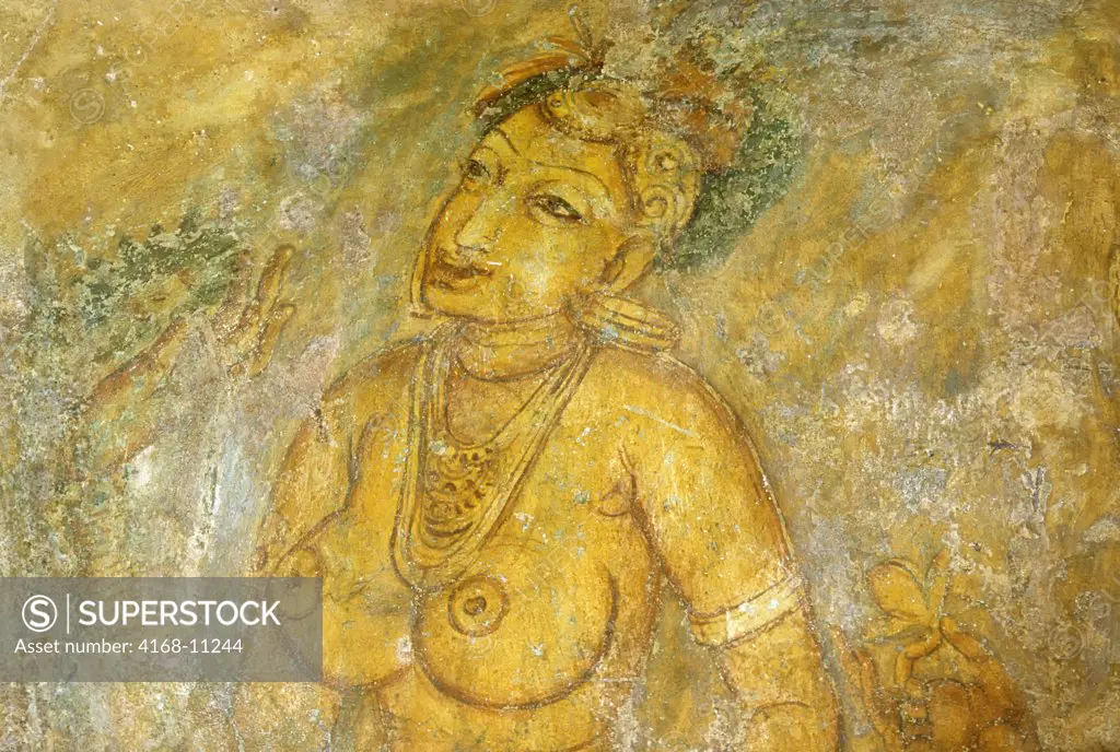 Sri Lanka, Sigiria Ancient Fortress, Frescoes Painted On Rock Walls In Former Living Quarters