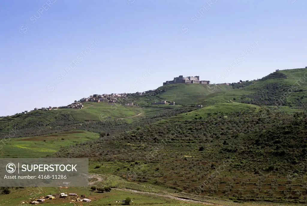 Syria, Near Homs, Central Syria, View Of Crac Des Chevaliers, Castle Of The Knights, Crusaders