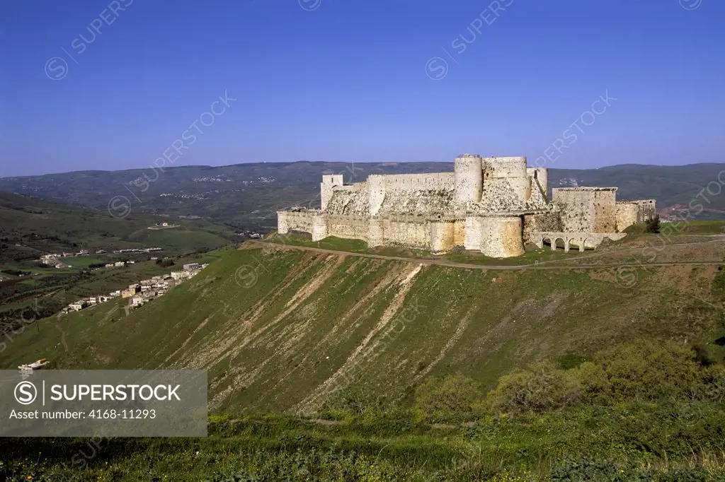 Syria, Near Homs, Central Syria, View Of Crac Des Chevaliers, Castle Of The Knights, Crusaders