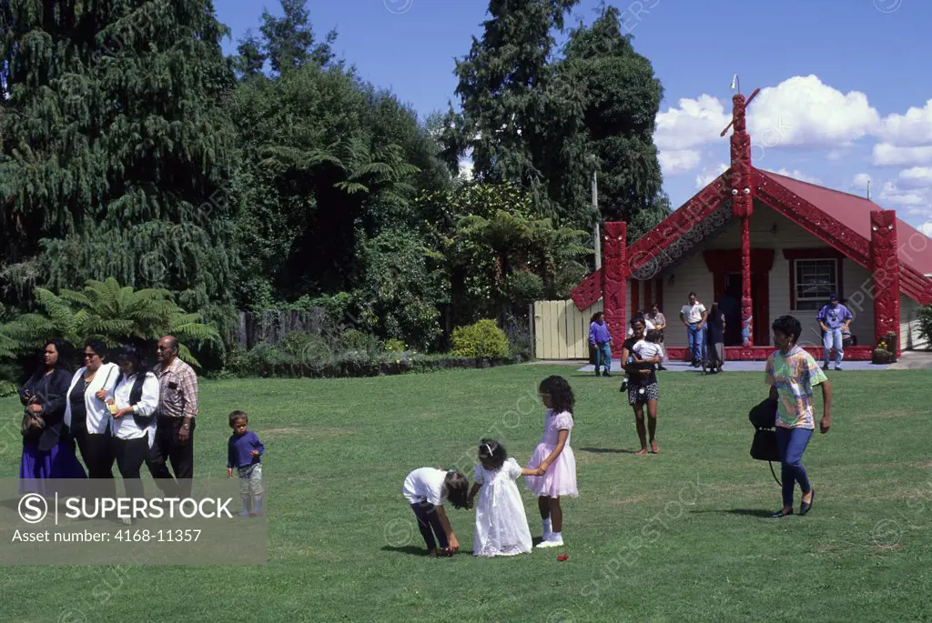 New Zealand, Near Rotorua, Maori People Leaving Marae After Baptism