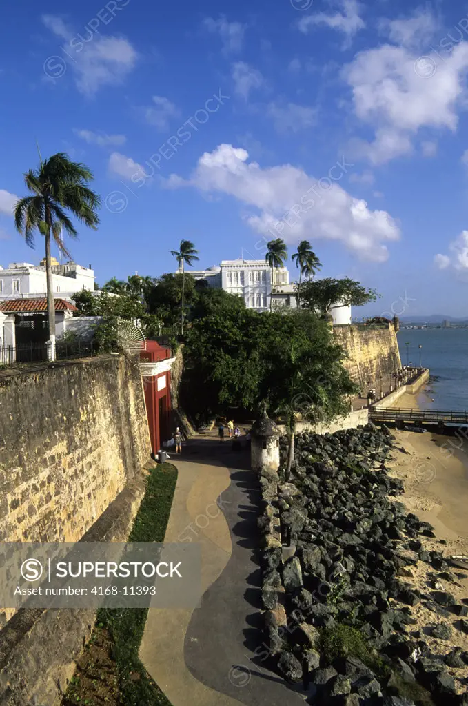 Puerto Rico, San Juan, Overview Of City Wall With San Juan Gate
