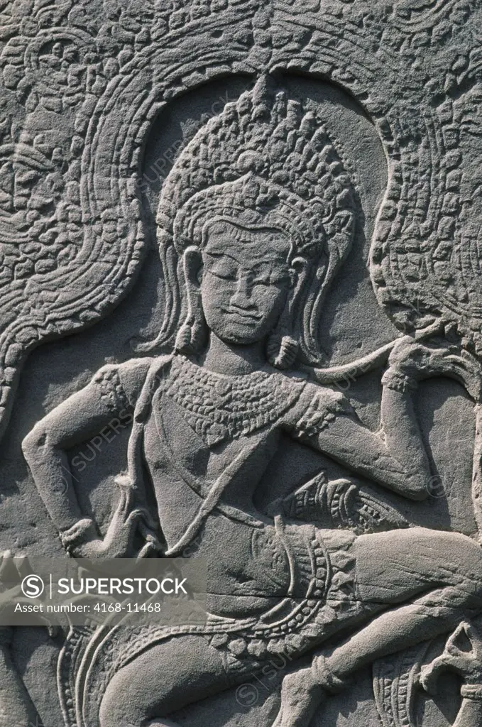 Cambodia, Angkor, Angkor Thom, Bayon Temple, Apsara Bas-Relief Carving
