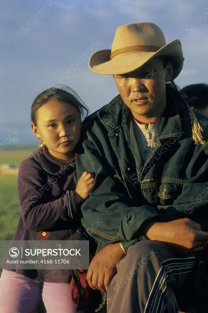 Central Mongolia, Near Karakorum, Father And Daughter