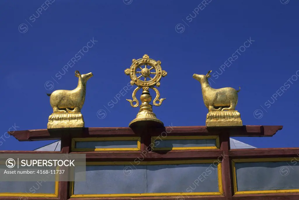 Mongolia, Ulaanbaatar, Gandan Khiid Monastery, Golden Statues (Symbols)
