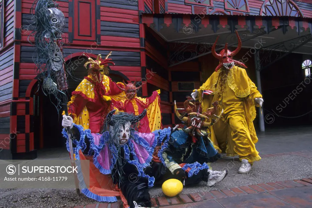 Puerto Rico, Ponce, People In Vejigantes Costumes (Used For Festivals), Masks
