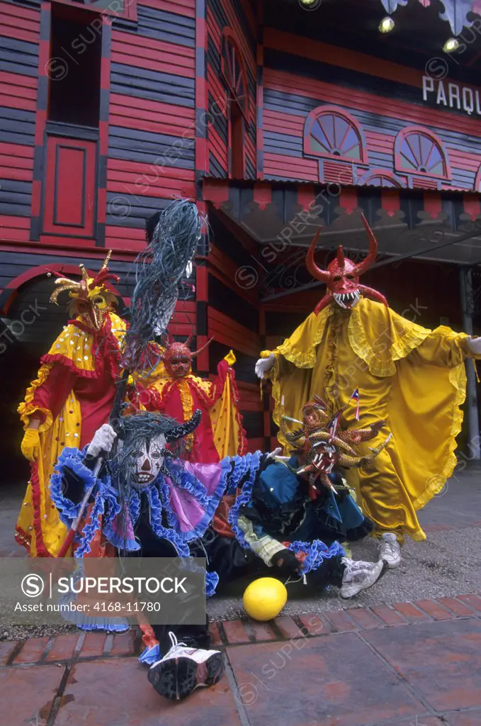 Puerto Rico, Ponce, People In Vejigantes Costumes (Used For Festivals), Masks