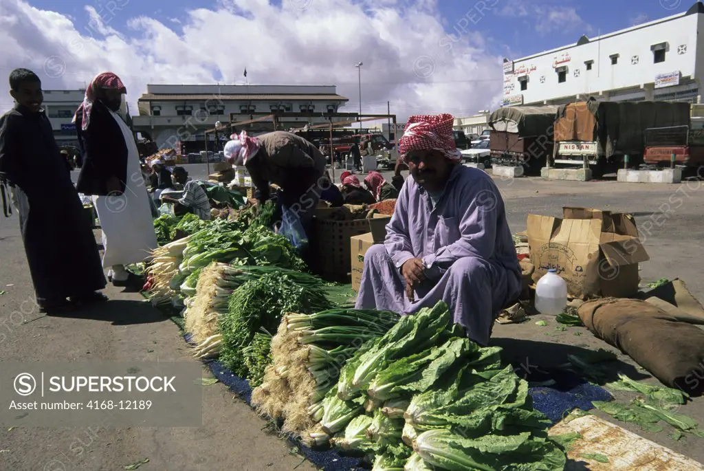 Saudi Arabia, Near Abha, Al Wadijan, Friday Market, Farmer Selling Produce