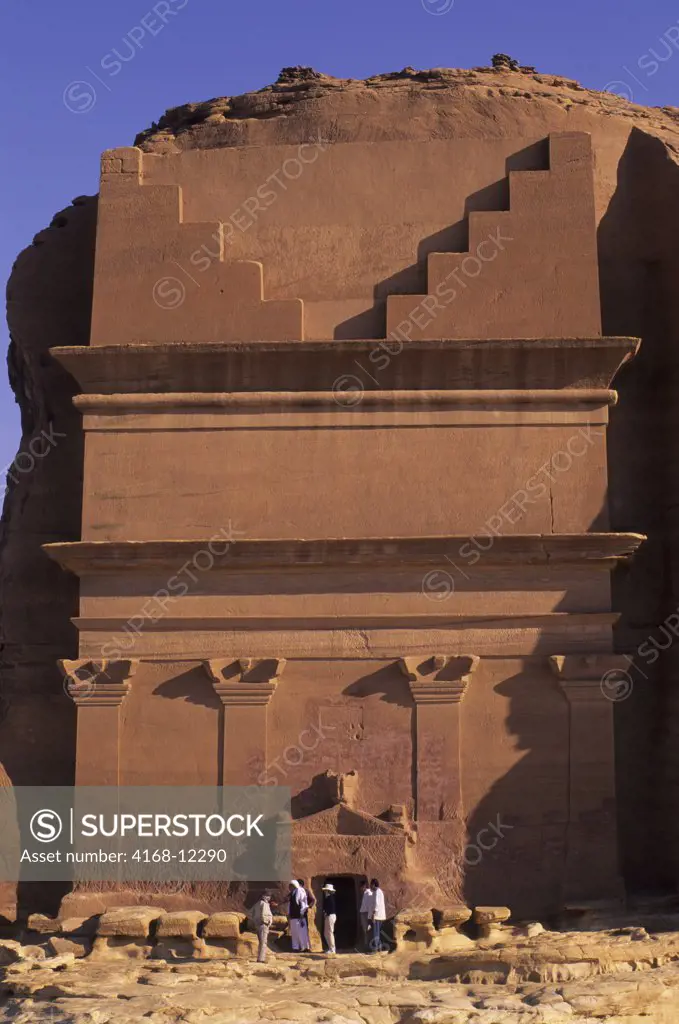 Saudi Arabia, Madain Saleh, Nabataeans Tombs (100 B.C. To 76 A.D.), Qasr Al Farid Tourists