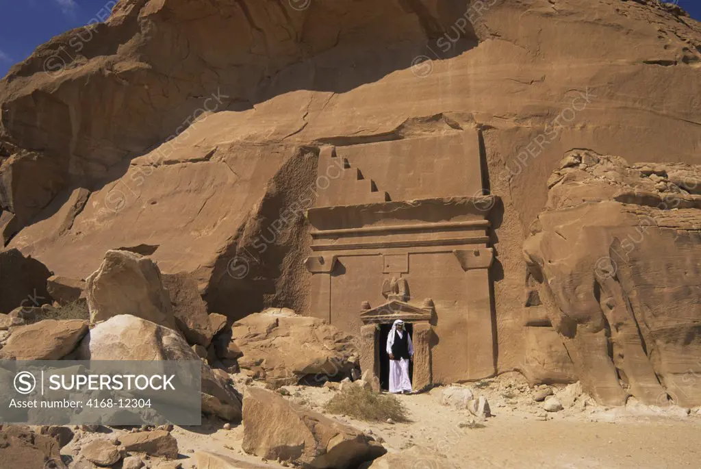 Saudi Arabia, Madain Saleh, Nabataeans Tombs (100 B.C. To 76 A.D.), Saudi Man