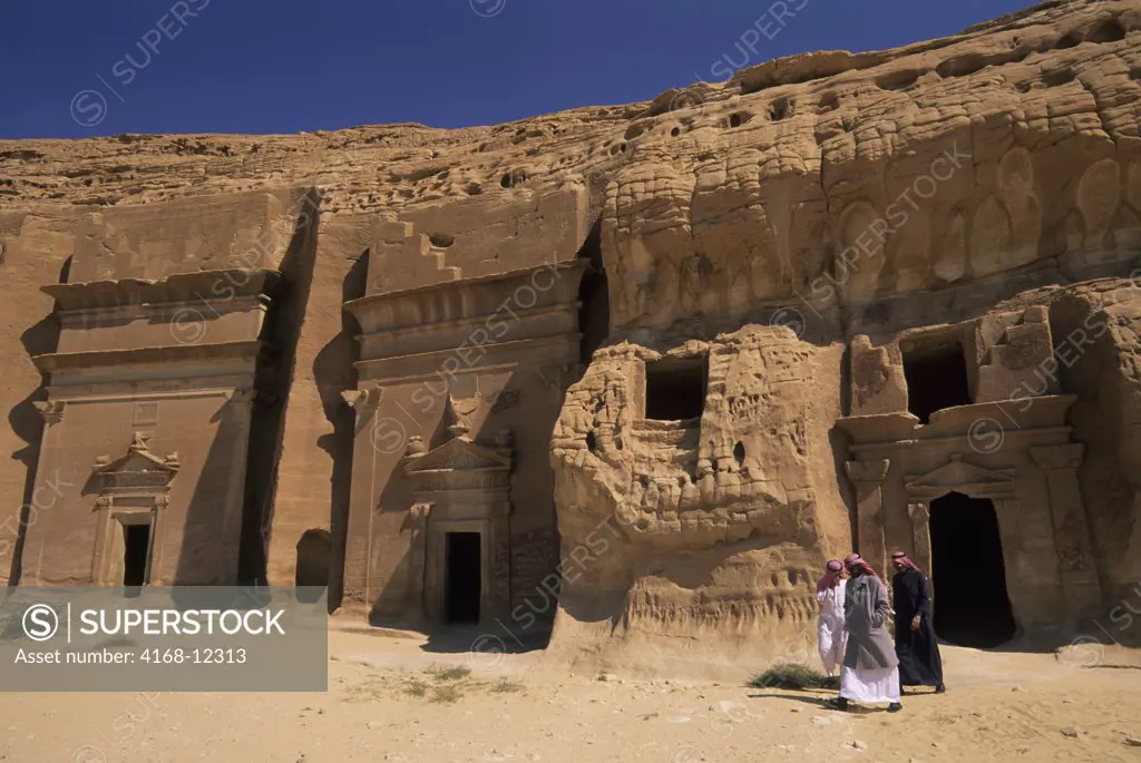 Saudi Arabia, Madain Saleh, Nabataeans Tombs (100 B.C. To 76 A.D.), Saudi Men