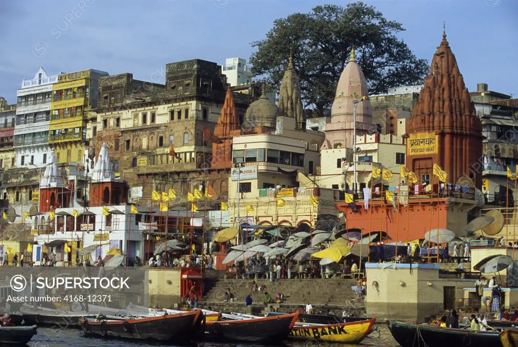 India, Varanasi, Ganges River, View Of Riverfront