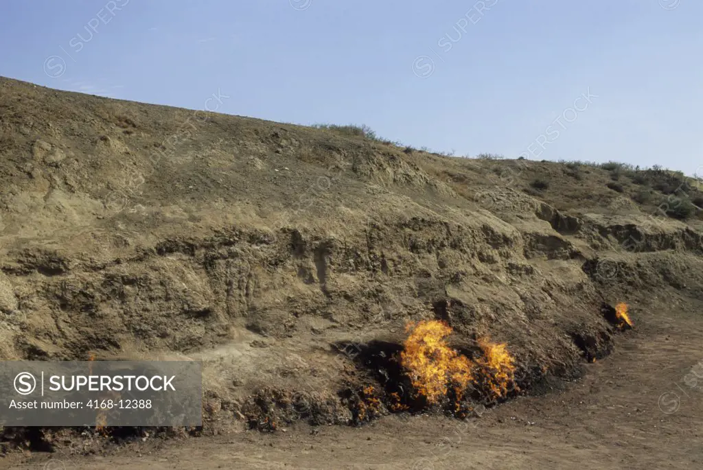 Azerbaijan, Near Baku, Fire Mountain, Natural Gas Burning