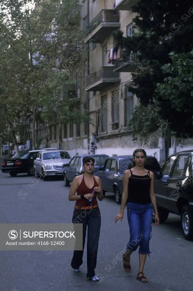 Azerbaijan, Baku, Street Scene With Teenage Girls