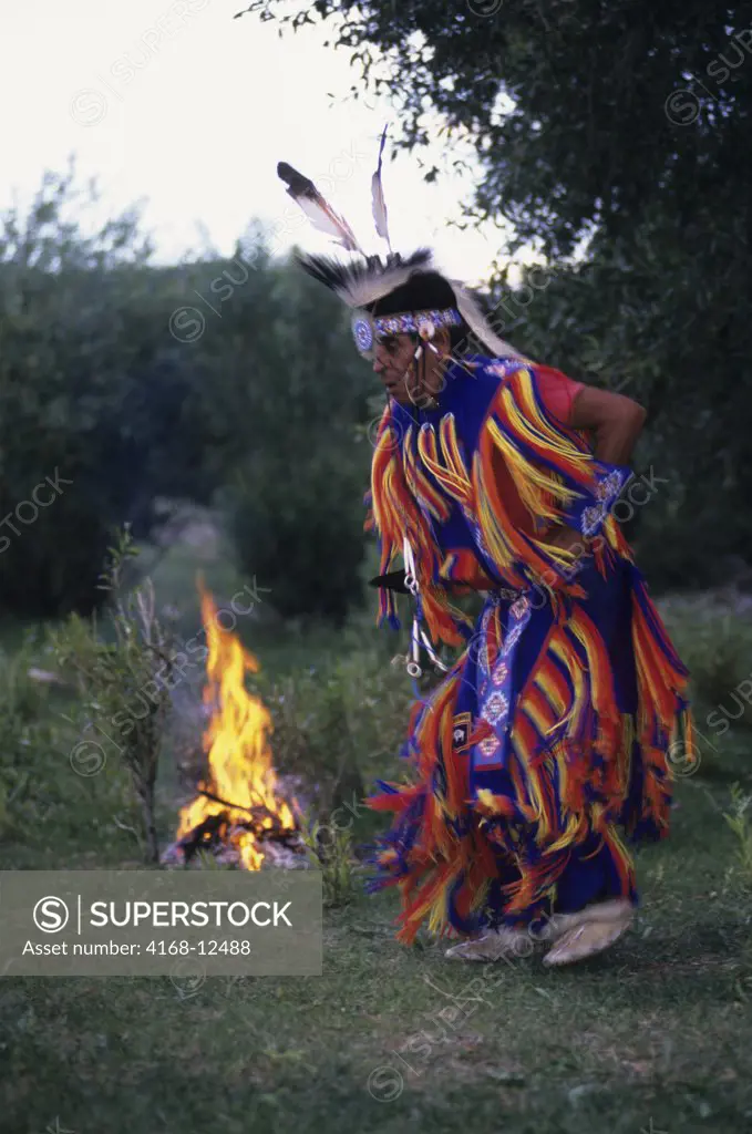 Usa, New Mexico, Near Taos Jimmy Morningtalk'S Ranch, Pueblo Indians, Dancer, Fire