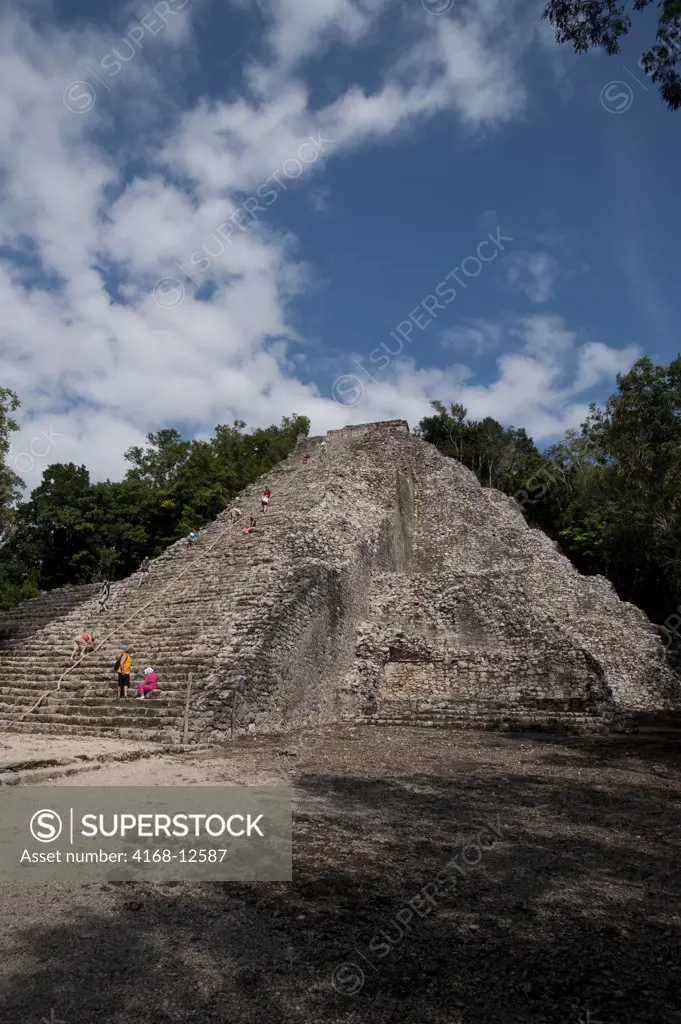 Mexico, Yucatan Peninsula, Near Cancun, Maya Ruins Of Coba, Nohoch Mut Group, View Of Castle, Pyramid