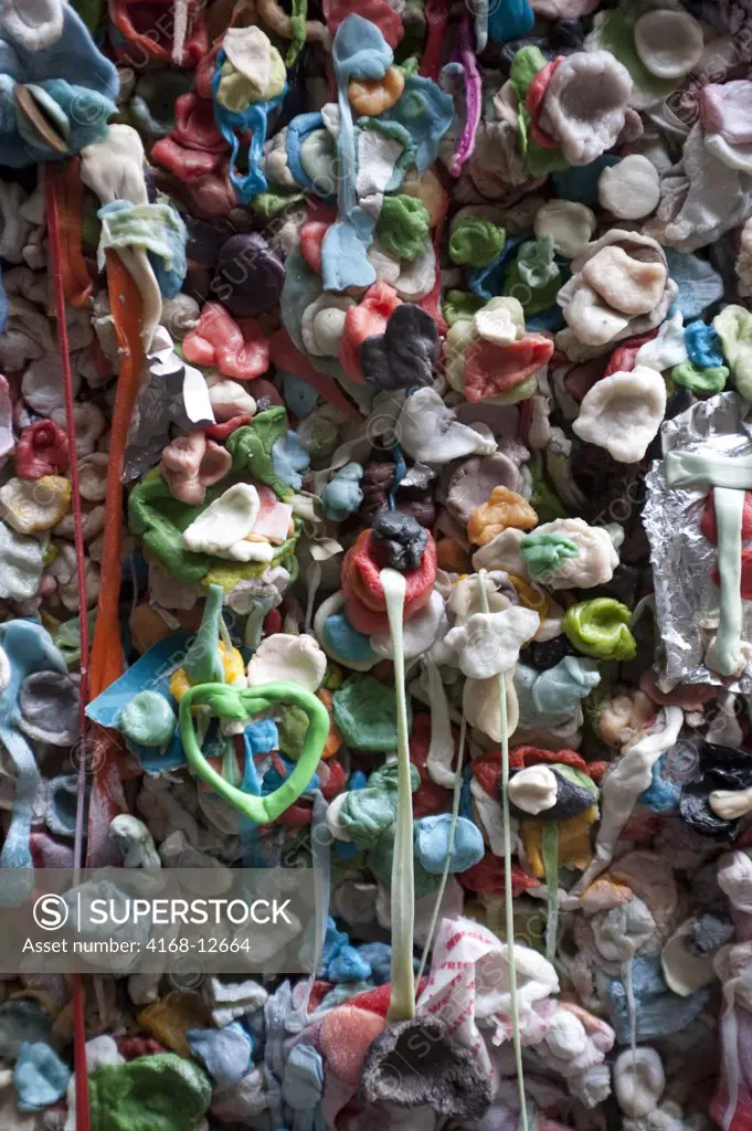 Usa, Washington State, Seattle, Post Alley, Near Pike Place Market, Market Theater, Detail Of Colorful Gum Wall