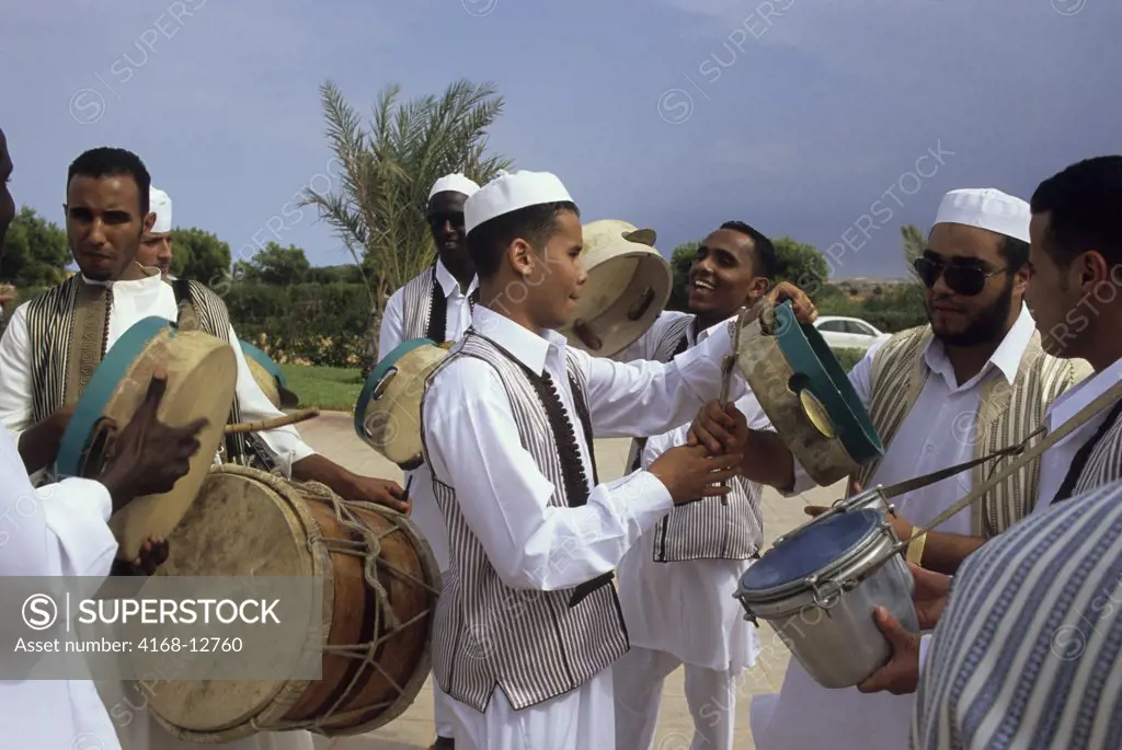 Libya, Near Tripoli, Musicians Playing Drums