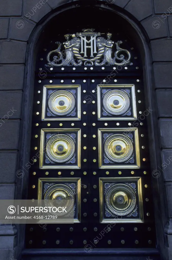 Chile, Santiago, Downtown, Government Building, Detail Of Brass Door