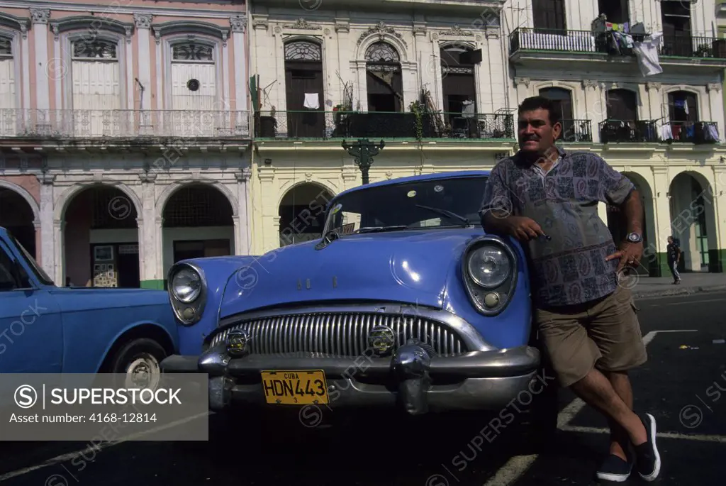 Cuba, Havana, Street Scene, Old 1954 Buick Car With Taxi Driver