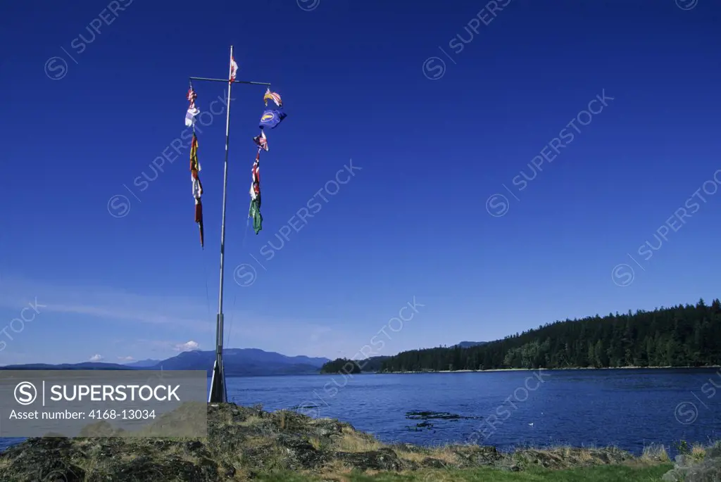 Canada, British Columbia, Near Vancouver Island, Quadra Island, April Point Lodge, Flag Pole