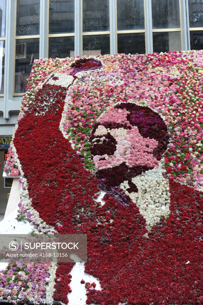 Floral Mosaic Of Jorge Eliécer Gaitán Ayala On The Spot Of His Assassination In La Candelaria, The Old Town Of Bogota, Colombia