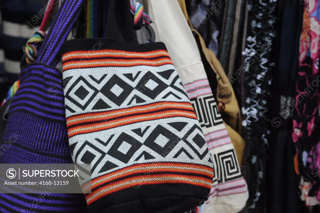 Colorful Colombian Mochila Bags In Market Near The Gold Museum In La Candelaria, The Old Town Of Bogota, Colombia