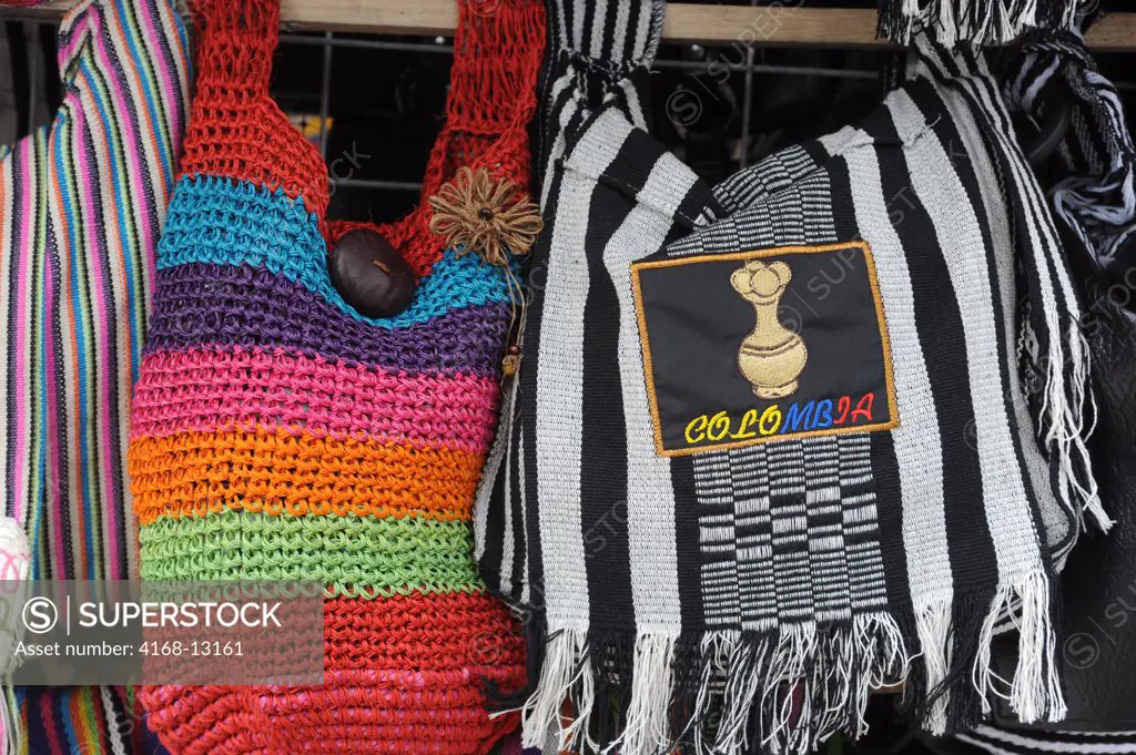 Colorful Colombian Mochila Bags In Market Near The Gold Museum In La Candelaria, The Old Town Of Bogota, Colombia