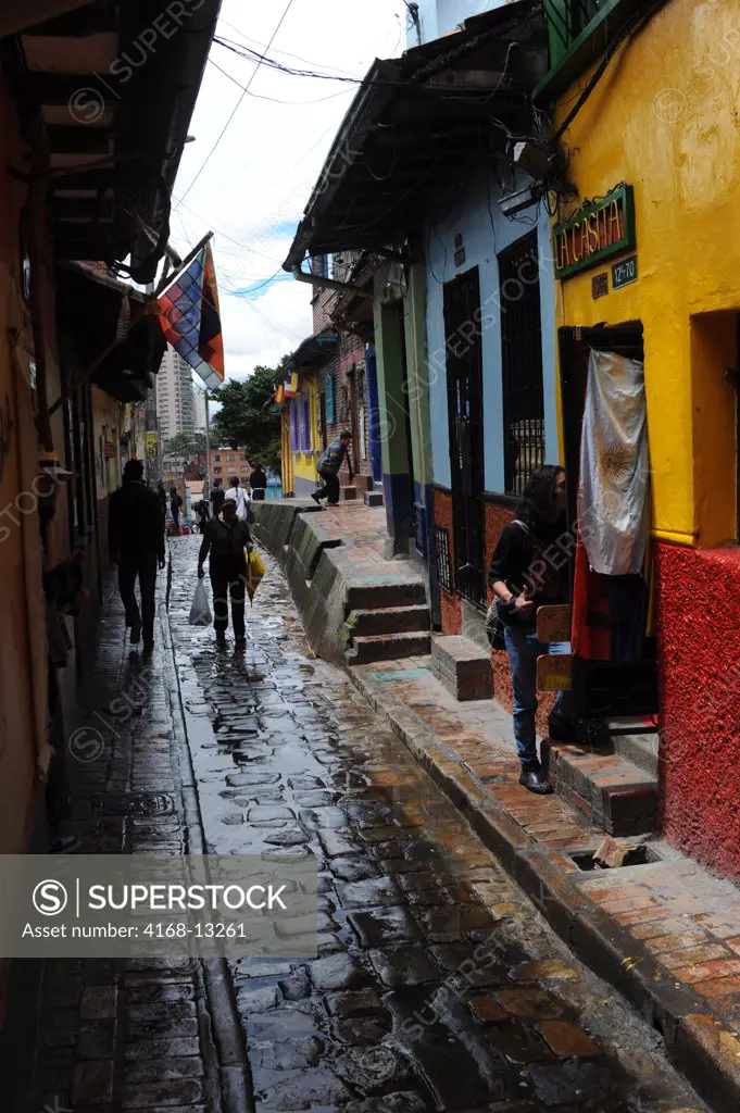 Cobblestone Street In La Candelaria, The Old Town Of Bogota, Colombia