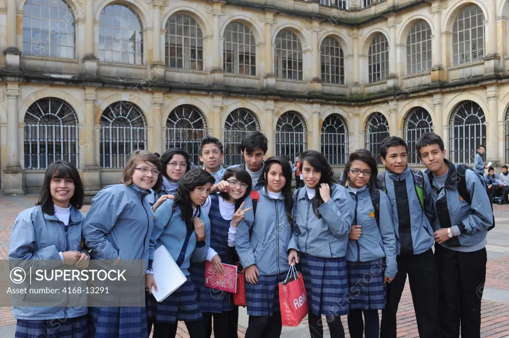 San Bartolome High School Students In La Candelaria, The Old Town Of Bogota, Colombia