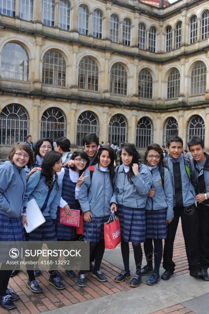 San Bartolome High School Students In La Candelaria, The Old Town Of Bogota, Colombia